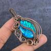 Blue Triplet Opal Handmade Copper Eire Wrap Jewelry Pendant 2.84" A8y35