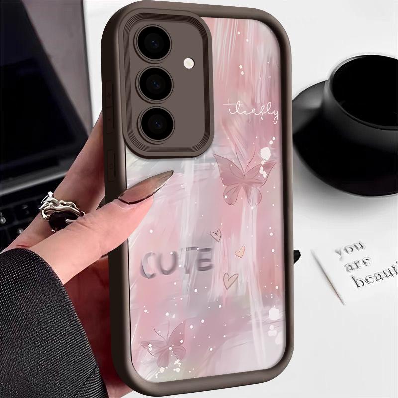 Розовый градиентный чехол с бабочкой для Samsung Galaxy S25 S24 S23 S22 Ultra S24 FE A14 A36 A15 A35 A55 A53 A54 A16 A56 TPU чехол для телефона