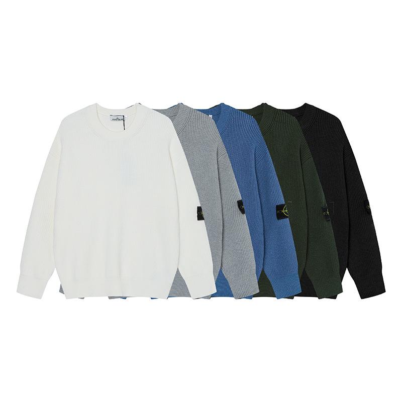 STONE 25FW Unisex Ribbed Badge Crew Neck Knitwear Sweater
