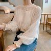 Women Lace Blouses Loose Long Sleeved Mesh Lantern Sleeves Lace Undershirt Top Women's Shirt