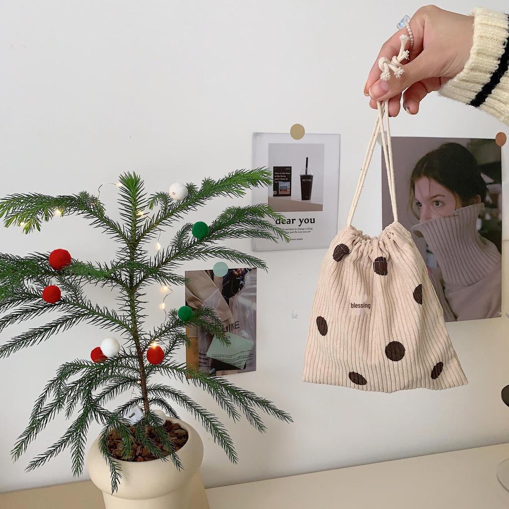 Сумка для хранения косметики и всякой всячины из вельвета в стиле ретро со смайликом на шнурке