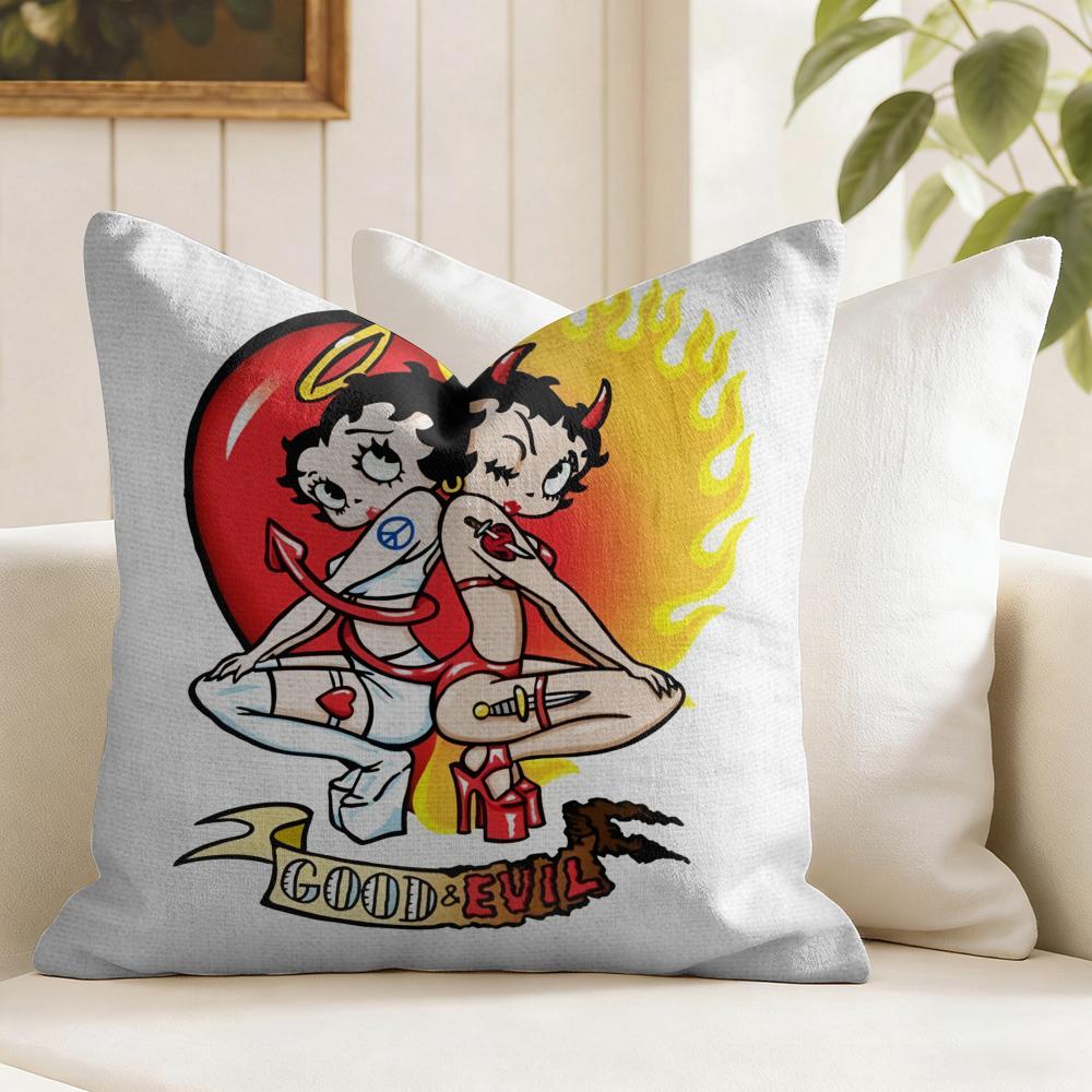 Black and White Bbetty Bboop Cushion Cover Natural Linen Double Sided Print Throw Pillow Case for Sofa Couch Home Decor