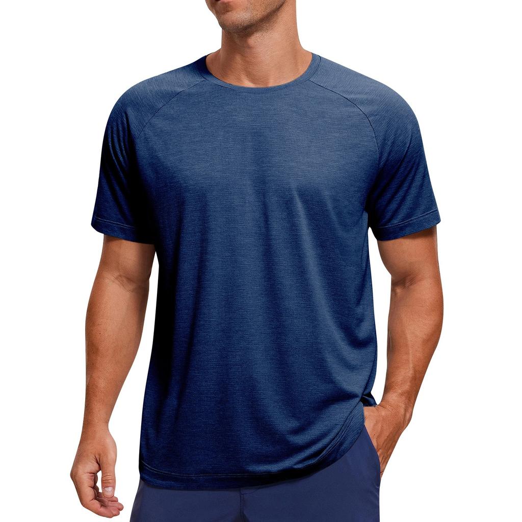Men's Casual Fashion Shoulder Insert Round Neck Short Sleeved Solid Color T-shirt