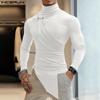 Men Turtleneck Undershirts Long Sleeve Patchwork Skinny Irregular Tops