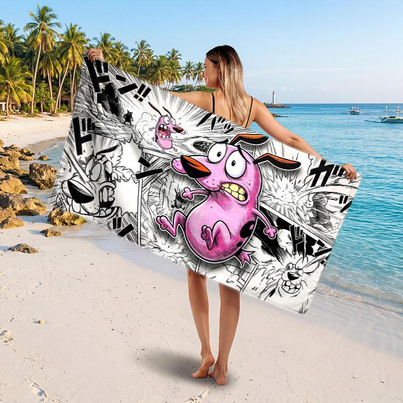 Large Beach TowelCourage the Cowardly Dog Soft Absorbent Towel Beach Bath Home Use