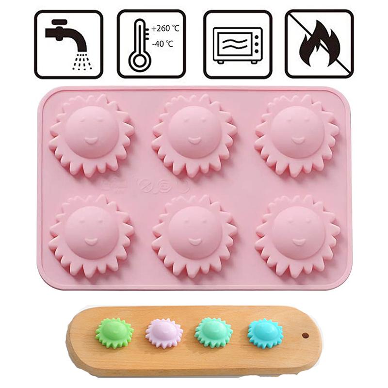 Sun Shape Silicone Cake Mold, 6 Cavities, Cookie Chocolate Ice Cube Mould, Nonstick Candy Baking Mold, DIY Cake Decoration Tool