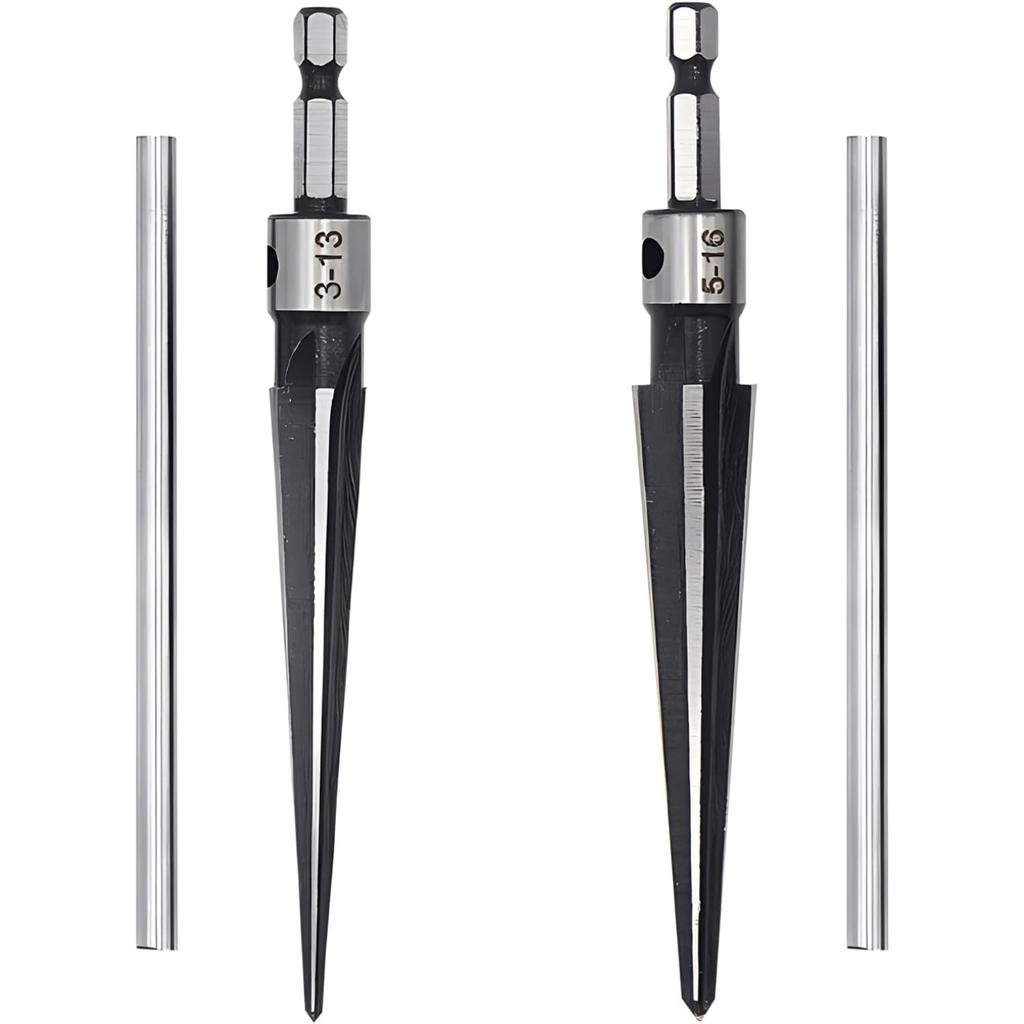 EMVANV 2Pcs Bridge Pin Hole Reamer, 3-13mm(1/8''-1/2'') & 5-16mm(½-5/8") T Handle Taper Reamer Set, 6 Fluted Chamfer Reaming Tool, Bridge Pin Hole