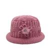 Plush Floral Knitted Bucket Hat Flower Warm Fisherman Hat Retro Woolen Hat  Autumn and Winter
