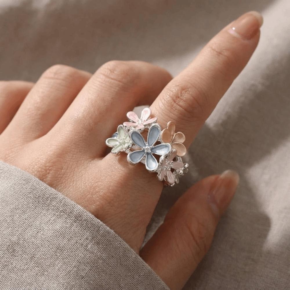 Petal Stretch Ring Multicolor Opening Ring Vintage Flower Ring Party