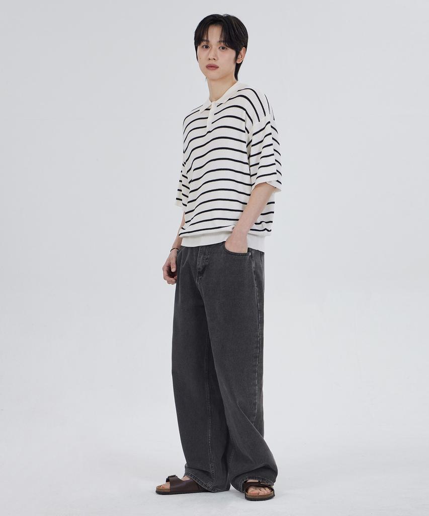 GLW Striped Collar Half Knit Ivory