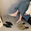 New Summer Women's Slipper Casual Shoes Women's Pointy Toe Low Heel Cutout Woven Sandals Shining Mule Shoes Gold and Silver