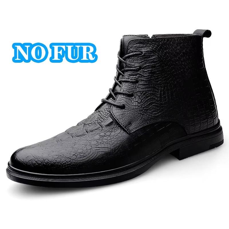Fashion Male Warm Plush Fur Winter Botas High Quality Mens High Top Shoes Genuine Leather Men's Motorcycle Boots Handmade Man Ankle Boot
