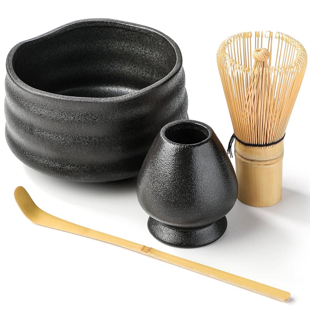 Tea Ceremony Matcha Matcha Tea Ceremony Tea Chawan Chasen and Chashaku Set, Utensils, 4-Piece Set, Utensils, Bowl, (100-Standing), Holder, (Tea Scoop)