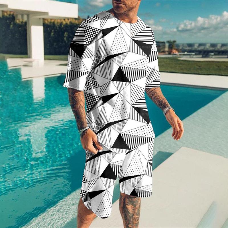 Мужская мода, новый спортивный комплект, летние повседневные освежающие шорты с 3D покерным принтом и короткими рукавами, топ большого размера в стиле Y2K