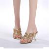 Summer Bohemian Mid-heel Diamond-encrusted Women's Sandals New Feminine One-line Shoes Noble Temperament Banquet Sandals