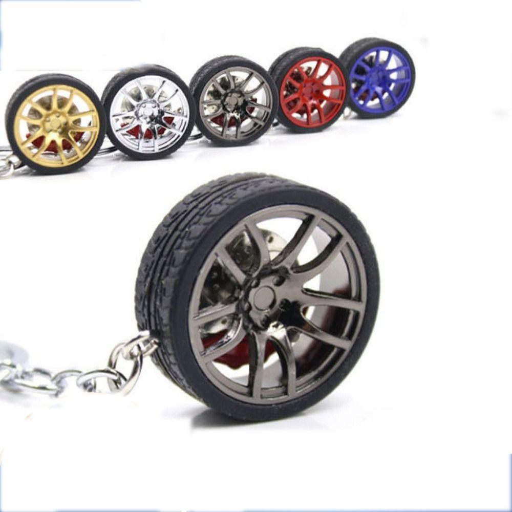Zinc Zinc Alloy Wheel Rim Rubber Tire Keyring Simulation Tire Car Wheel Keychain Key Accessories