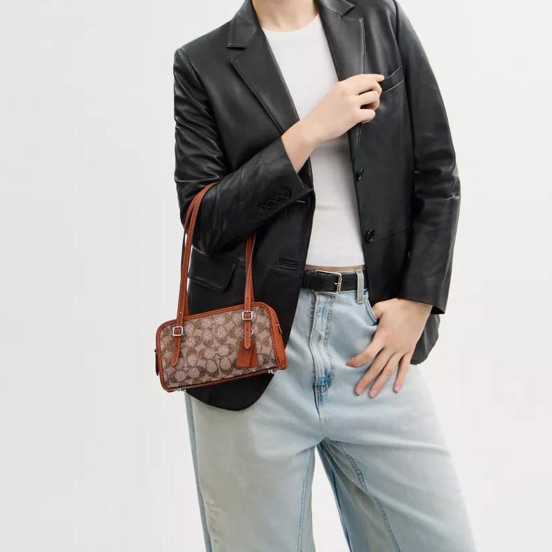 COACH Swinger Leather Handbag, Shoulder Bag Small Women's Amber CBH53-LHBAR