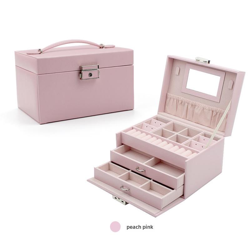 Трехслойная роскошная кожаная шкатулка для украшений с большой вместимостью для хранения ожерелий и сережек