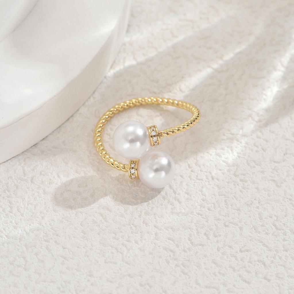 Простое женское кольцо в стиле сяосянфэн, с геометрическим дизайном нити, инкрустированное цирконом и жемчугом, открытое кольцо, универсальное украшение