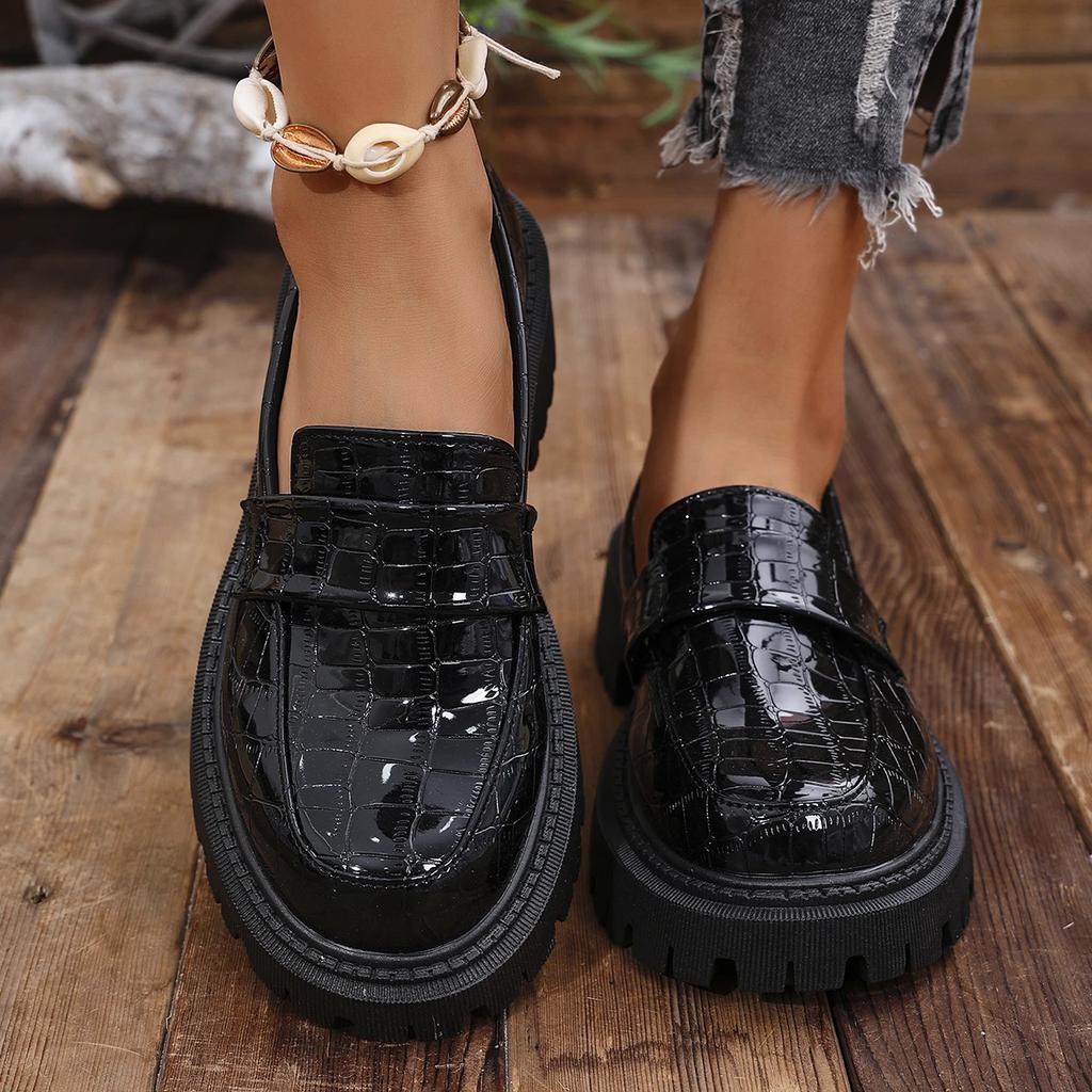 Весенние женские туфли на толстой платформе, повседневные туфли без застежек, женская мода, черные лакированные туфли из униформы Jk