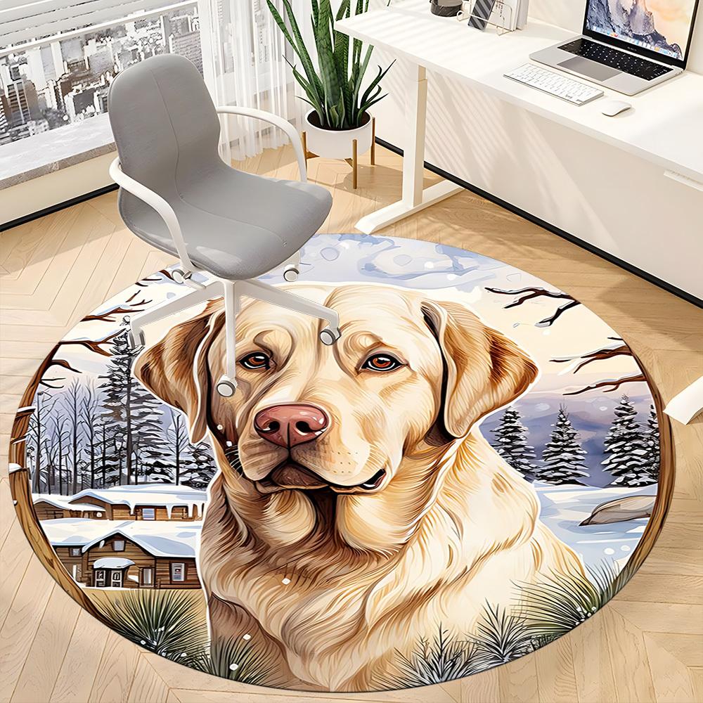 1PC Winter Dog Office Round Area Rug, Mat Suitable For Office, Under Office Chairs Bedroom Living Room Home Decor, Room Deco