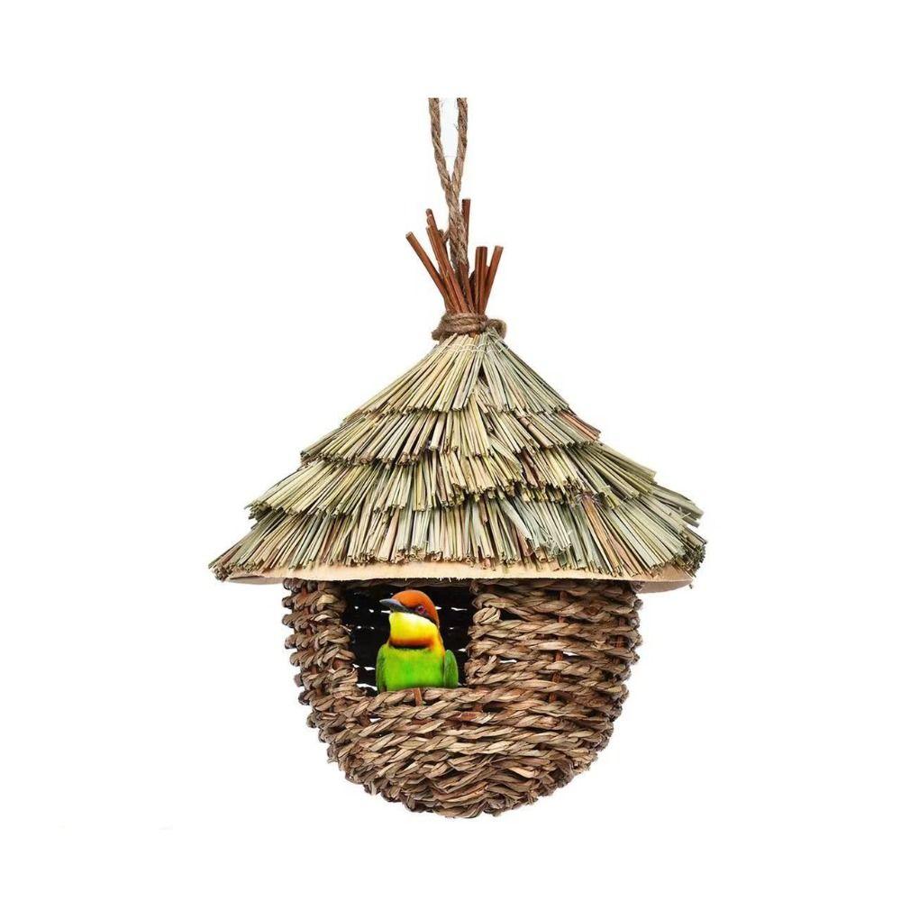 Straw 6 Style Birds House Weaved Natural Grass Parrot Breeding Hut Wooden Outdoor Decorative Hummingbird Cage Shelter