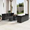 11-Piece Garden Sofa Set with Black Poly Rattan Acacia Cushions, 3-Piece Garden Dining Set 3361459