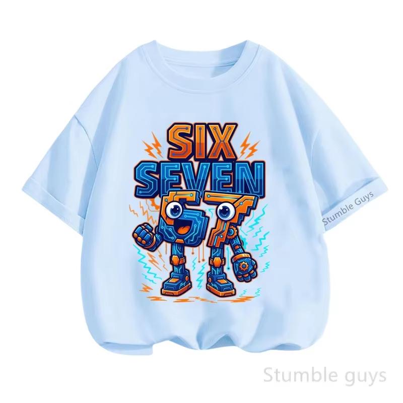 Kids Red Six Seven 67 Robot Lightning Graphic TShirt Soft Cotton Streetwear Teetk0211