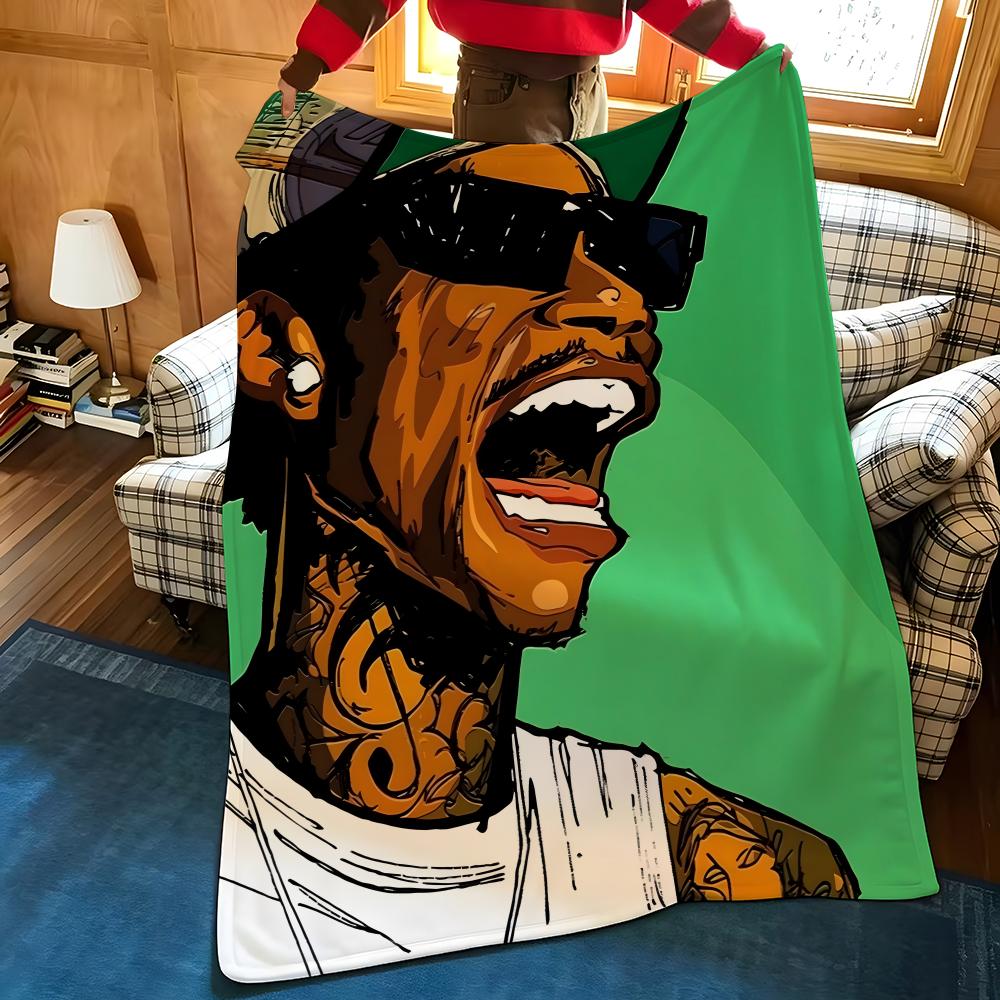 Музыкальный W-Wiz K-Khalifa Плед из фланели, подходит для диванов, кроватей, офисов, путешествий, туристических стульев