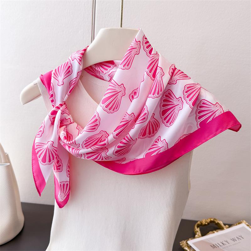 Fresh Ocean Style Printing Simulation Silk Scarf Square Scarf High-End Shawl Versatile Neck Small Square Scarf Headscarf Scarf