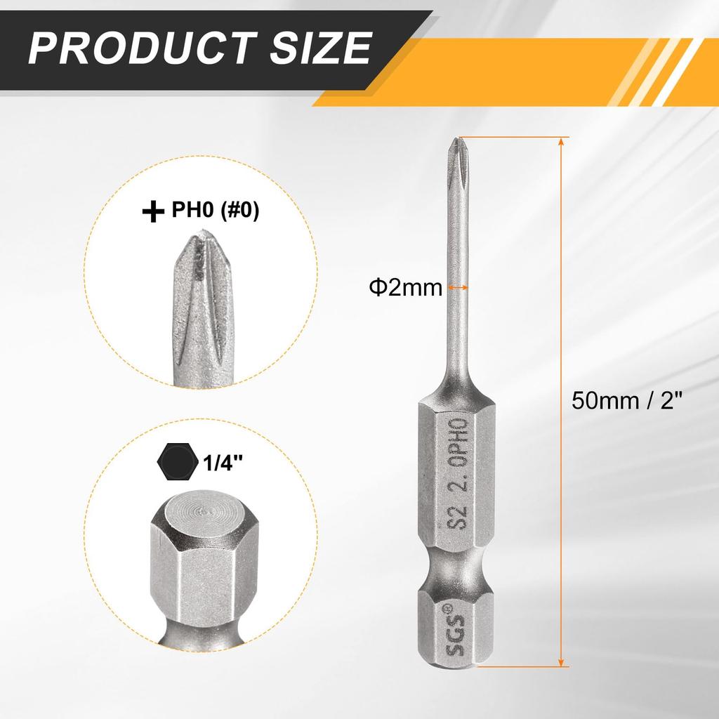 uxcell 2pcs Philips Screwdriver Bits PH0 Hex Shank Long Rod Magnetic Crosshead Drill Bits S2 Steel for Industrial Screwdrivers and Power Gray #0 1/4"