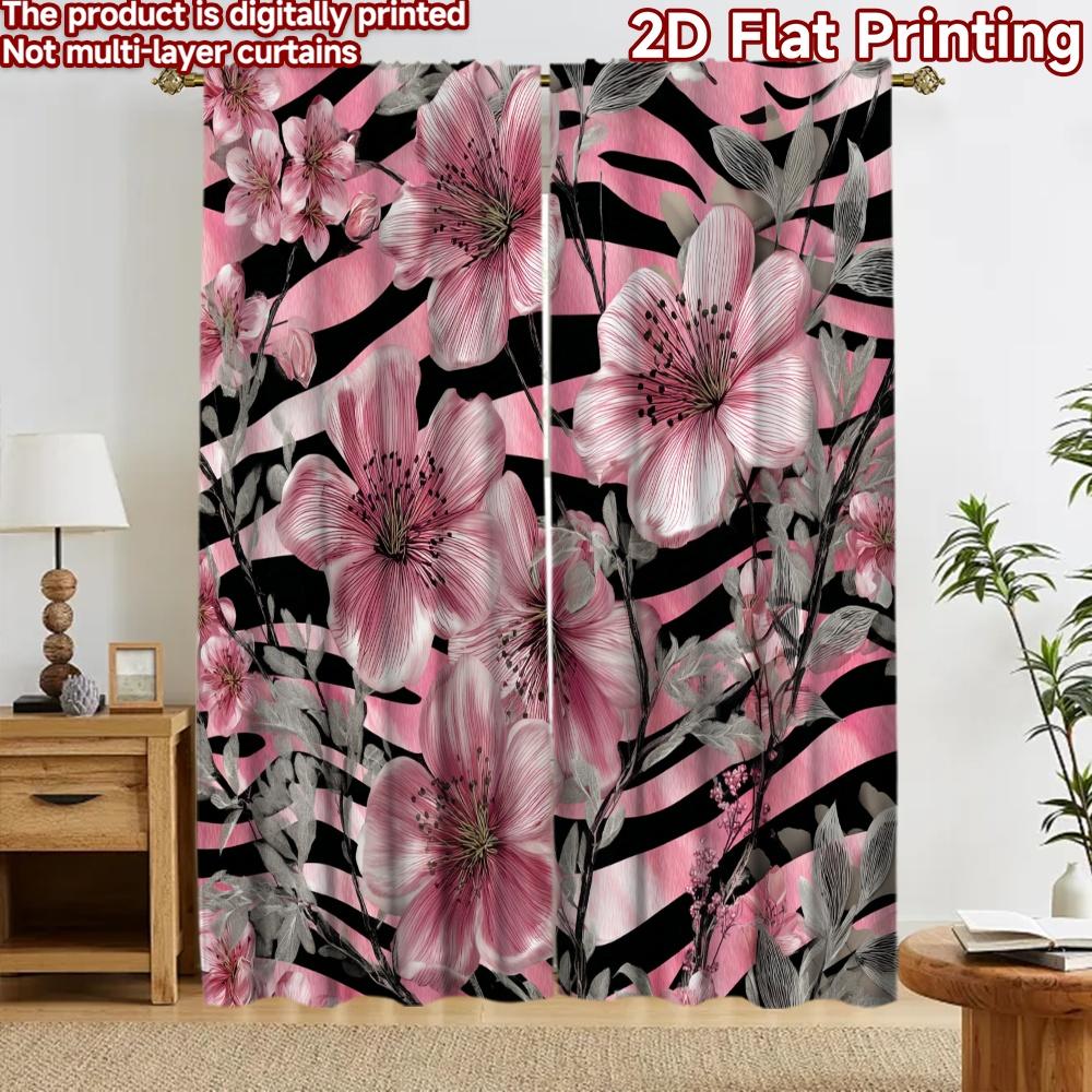2D flat printing 2pcs Curtain Window Curtains Floral Zebra Stripes Digital Printed Polyester Drapes All Season Party & Holiday