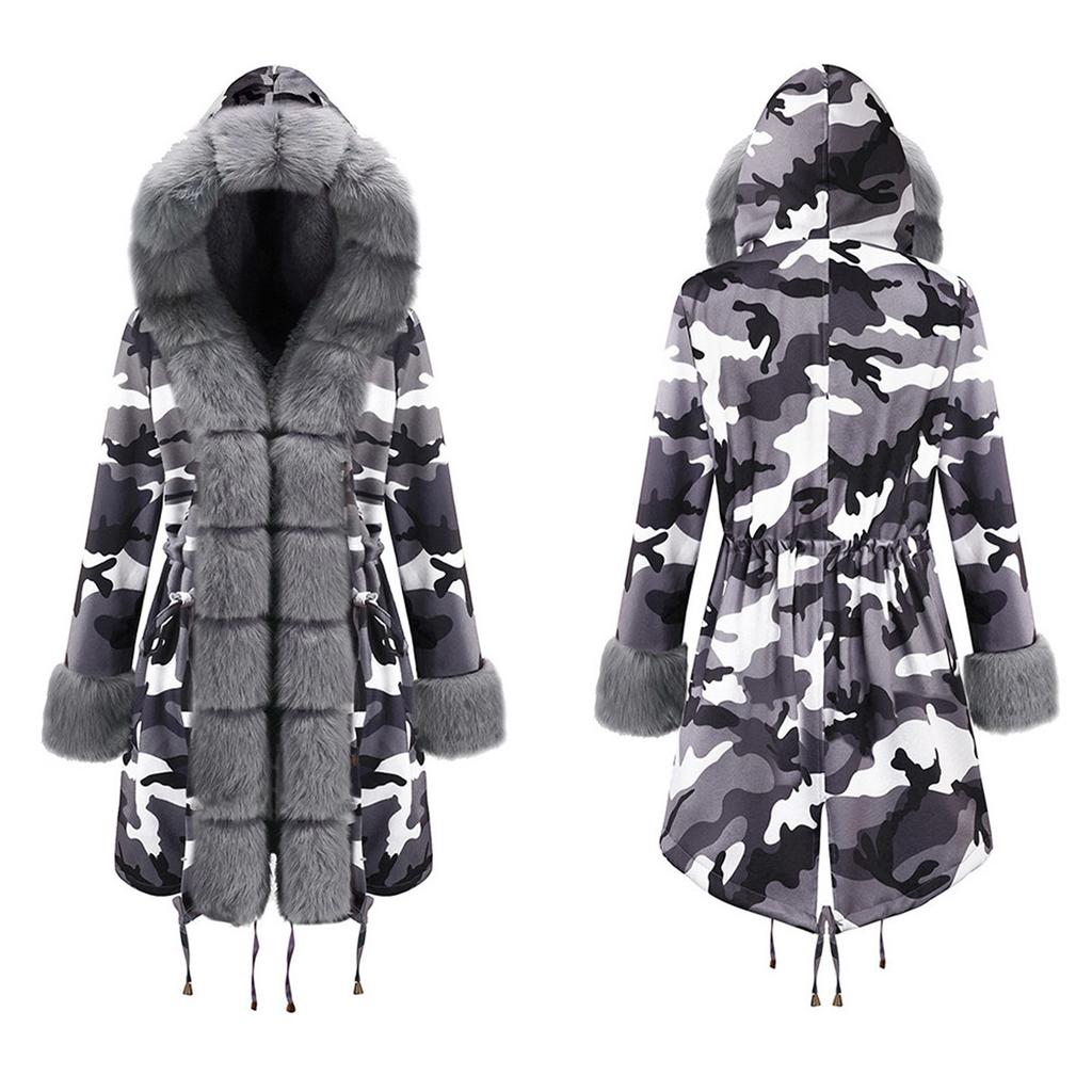 Womens Faux Winter Jacket Hooded Coat Fishtail Long Sleeves Overcoat Keep Warm
