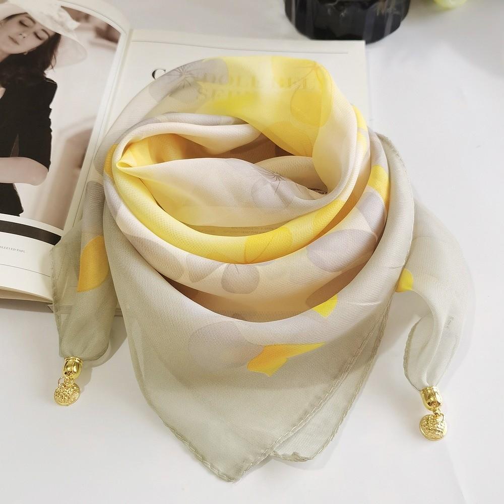 Luxury Silk Scarf Printed Small Square Scarf Fashion Magnetic Buckle Scarf For Women