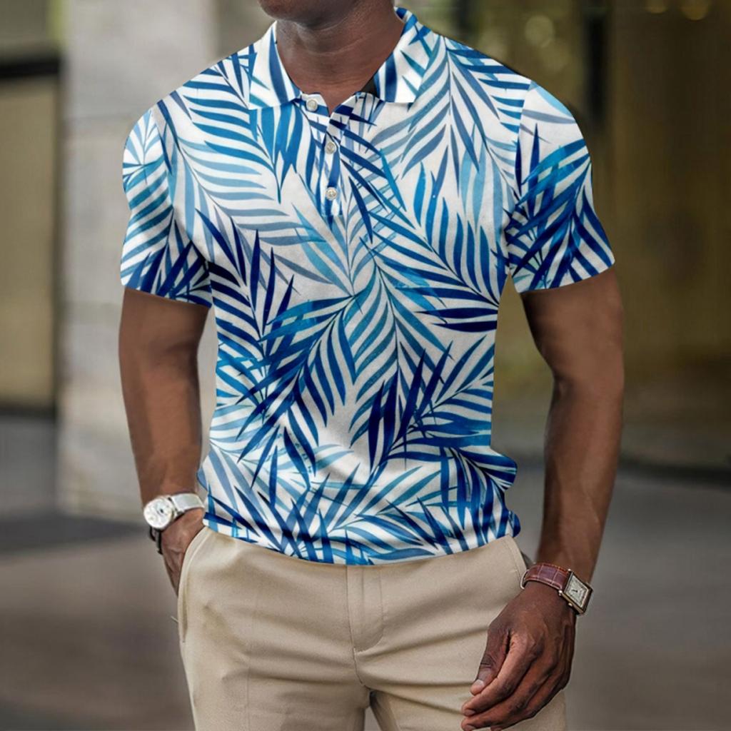 Men's Summer Hawaii Printed Golf Shirt Botton Short Sleeve Top Men's Casual Fashion Shirt
