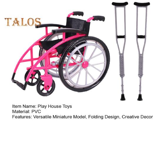 Мини-игрушка в виде инвалидной коляски для кукольного домика Миниатюрная модель с костылями Украшение дома DIY Поделки Песочный столик Аксессуары Игрушки для инвалидной коляски Мини-костыли