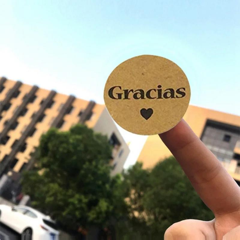500 шт./рулонИспанскийGraciasСпасибо Наклейки Наклейки для запечатывания конвертов Наклейки для запечатывания пакетов для выпечки и подарков Праздничный декор