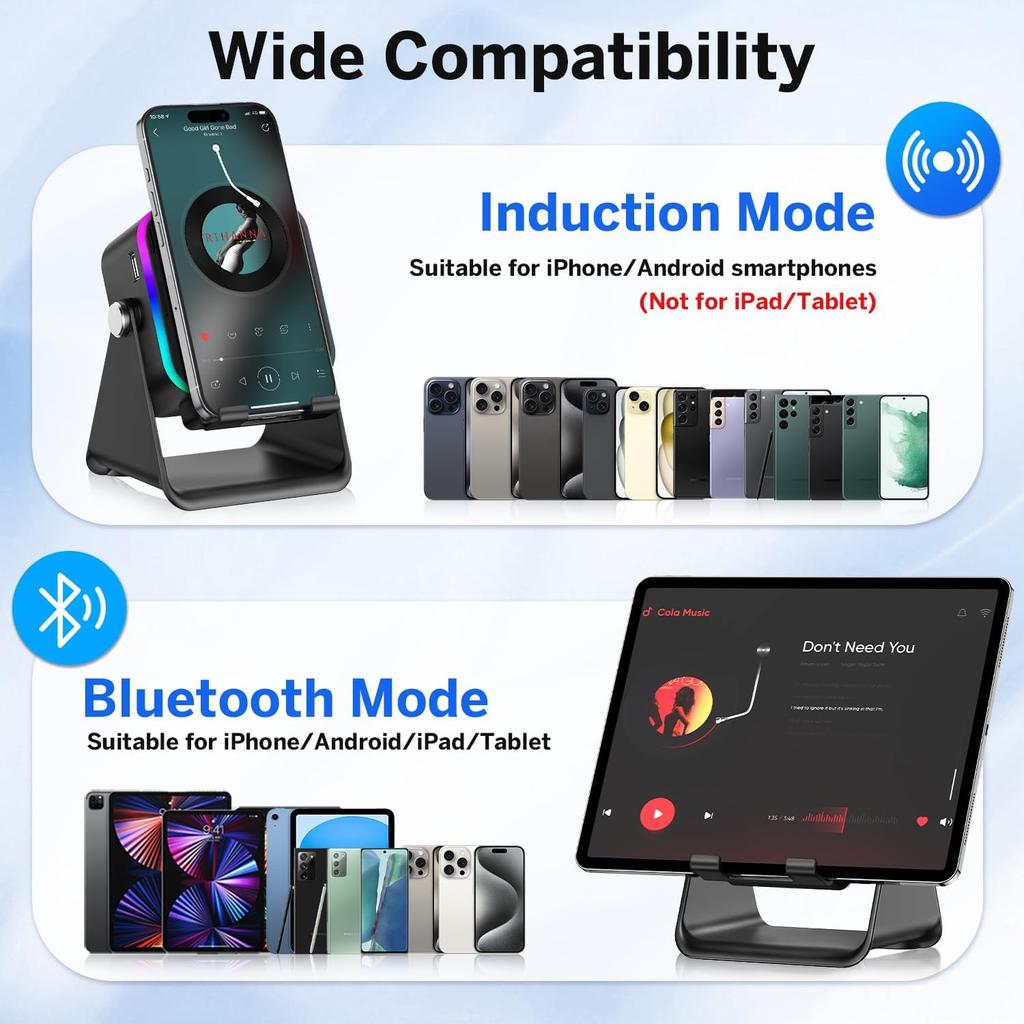 5 In 1 Auto-induction Wireless Induction Speaker 8 Mode RGB Lights HIFI Sound Portable Bluetooth Phone Holder Christmas gifts