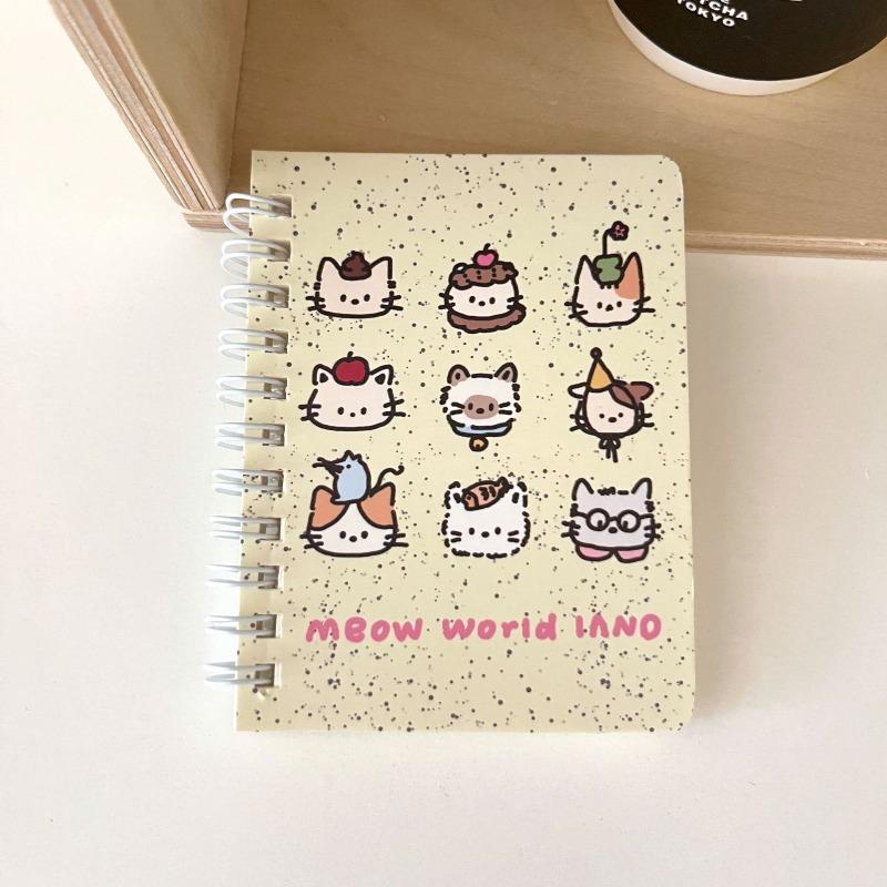Cute Cartoon Spiral Notebook A7 Size Portable Pocket Side Flip Notepad for Students Aesthetic Memo Pad for Notes Journaling