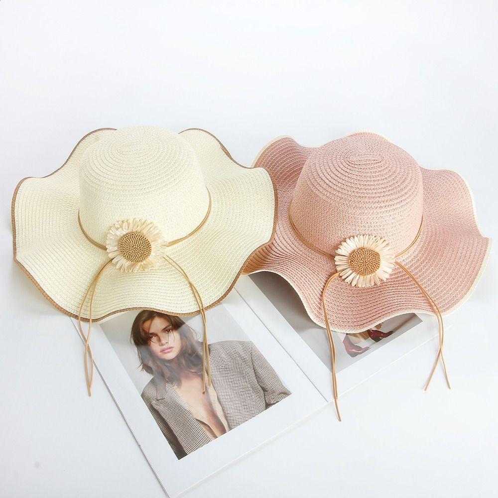 Wide Brim Folding Straw Hats Sun Flower Women's Sun Hat Fashion Bohemian Straw Hat  Vacation