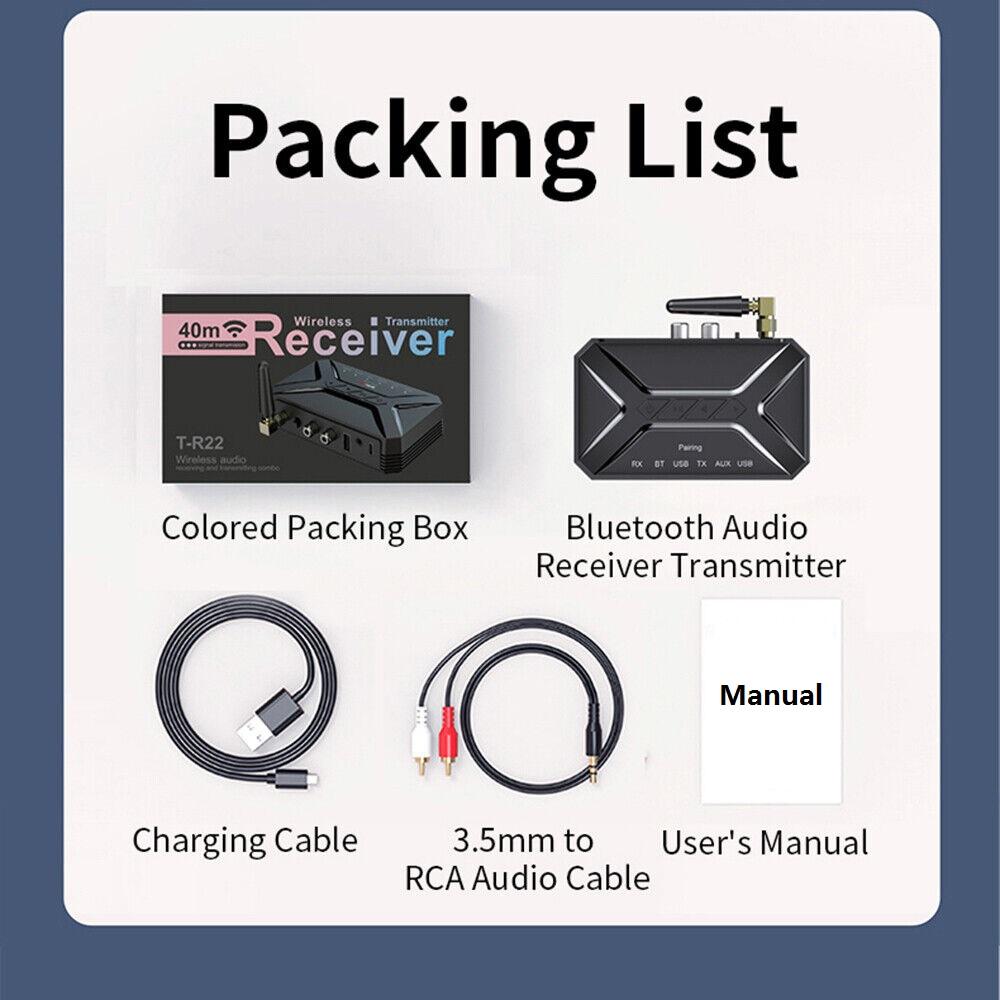 Bluetooth 5.0 Передатчик Приемник AUX к RCA Беспроводной Аудиоадаптер RCA/AUX/USB