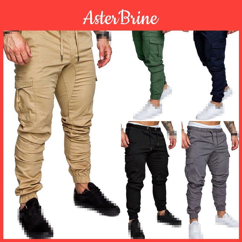 Comfortable Mens Urban Fashion Slim Fit Cargo Jogger Pants In Solid Colors For Casual Occasions