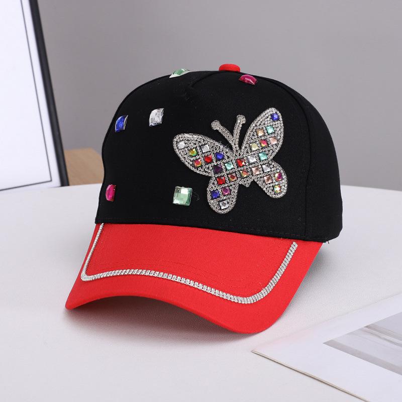 New rhinestone butterfly cap children versatile baseball cap students spring and summer Internet celebrity breathable sun hat
