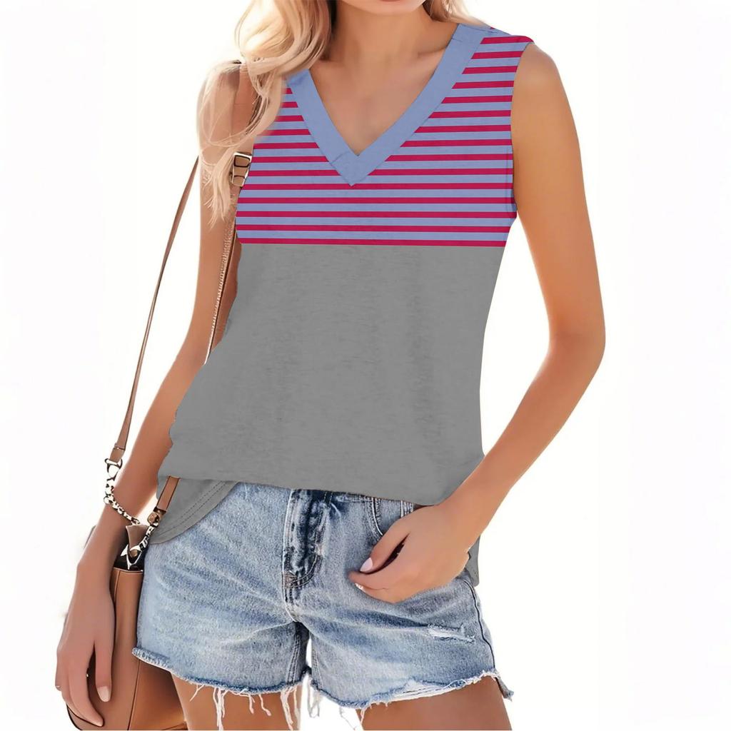 Women's Fashion Casual Daily Versatile Striped Texture Slim Fit Summer Vest Top