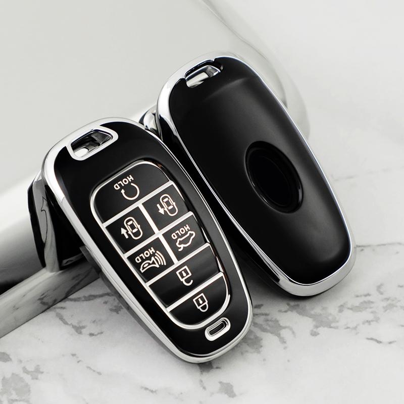 Новый серебристый чехол для ключа автомобиля с 6 кнопками для Hyundai Santa Fe Tucson 2022 NEXO NX4 Ioniq 5 Atos Prime Solaris 2021 Автоаксессуары