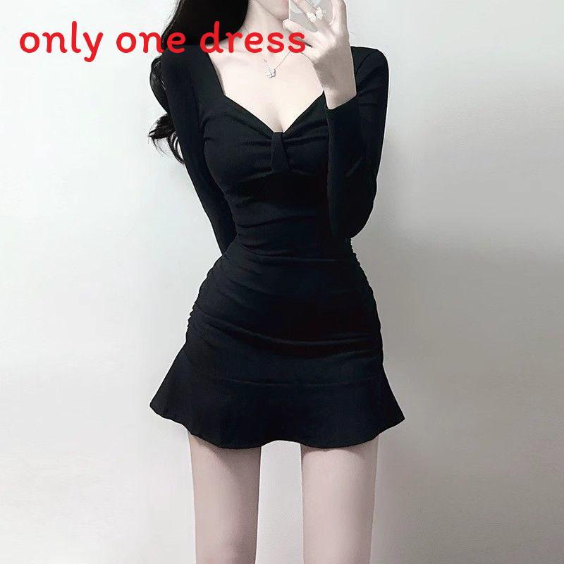 Black Knit Fabric Short Sleeve Mermaid Skirt With Ruffles For Summer Casual Wear