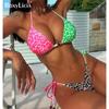 Sexy Leopard Printed Splicing Halter Bikini Women Swimwear Female Swimsuit Two-pieces Bikini Set Bather Bathing Suit Swim