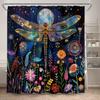 Красочные шторки для душа с изображением стрекоз, ночь полной луны, звездное небо, растения, цветочный узор, полиэстеровая ткань, украшение для ванной комнаты