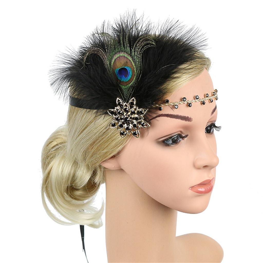 Vintage 1920s Flapper Cosplay Party Feather Headband Women Costume Accessories 20s Cocktail Party Dress Up Headpieces