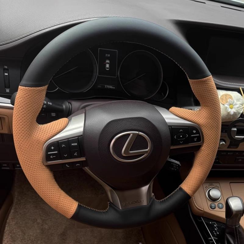 Ручная строчка Нескользящая Черно-коричневая Кожаная Накладка на руль автомобиля Для Lexus ES250 ES300h GS200 GS300h GS450h LX570
